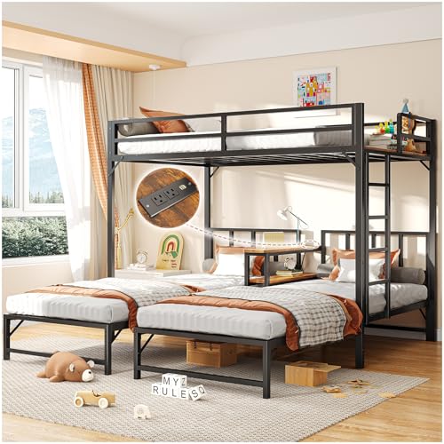 Catálogo para Comprar On-line Literas Metalicas disponible en línea. 44 Simple Wisdom Literas de 3 Camas,Literas Individuales Tiene Tres Base Cama Individual,Litera Triple con Mesa,Equipado con Barandillas y Escaleras,La Base Metal es Resistente y...