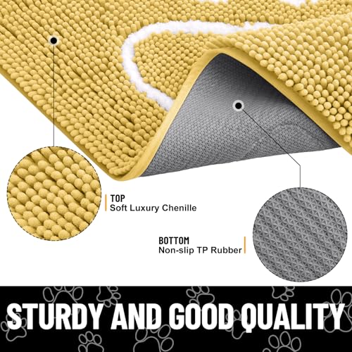 Image of Smiry Dog Door Mat for Muddy Paws, Absorbent Dirt Trapper Non Slip Quick Dry Washable Chenille Mat for Mud Dogs, Entry Rug for Indoor and Outdoor (48x30 Inches, Yellow and White)