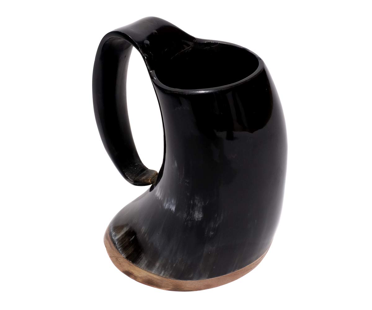 Tasse design en corne de vache véritable polie avec poignée - Verre viking - Chope à bière médiévale unique - 400 ml