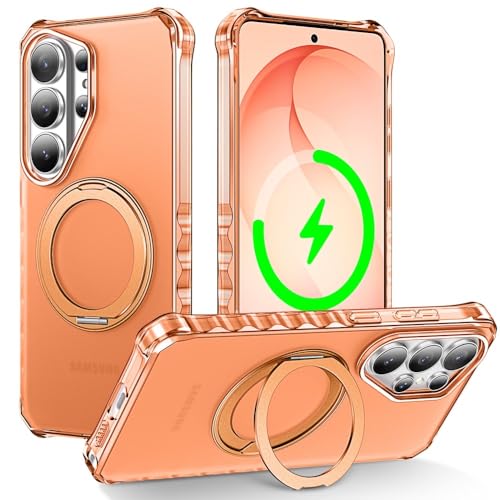 Coque Samsung S26 Plus orange en silicone rigide avec anneau