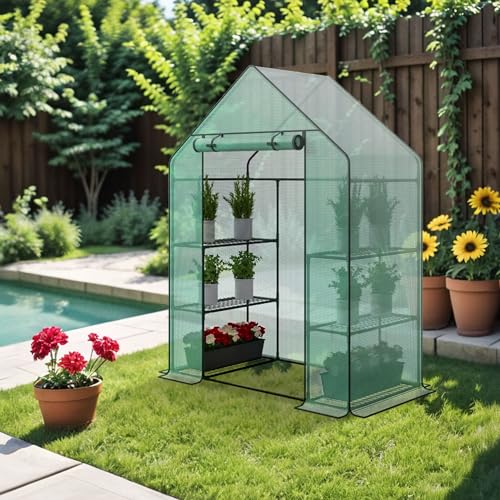 Outdoor-Portable-Walk-in-Greenhouse-3-Tiers-6-Shelves-w-Durable-PE-Cover-Roll-Up-Zipper-Door-Steel-Frame-Screen-Windows-Garden-Greenhouse-for-Growing-Plants-and-Storage-w-Ground-Pegs-Ropes Outdoor Portable Walk in Greenhouse 3 Tiers 6 Shelves w Durable PE Cover Roll Up Zipper Door Steel Frame Screen Windows Garden Greenhouse for Growing Plants and Storage w Ground Pegs Ropes