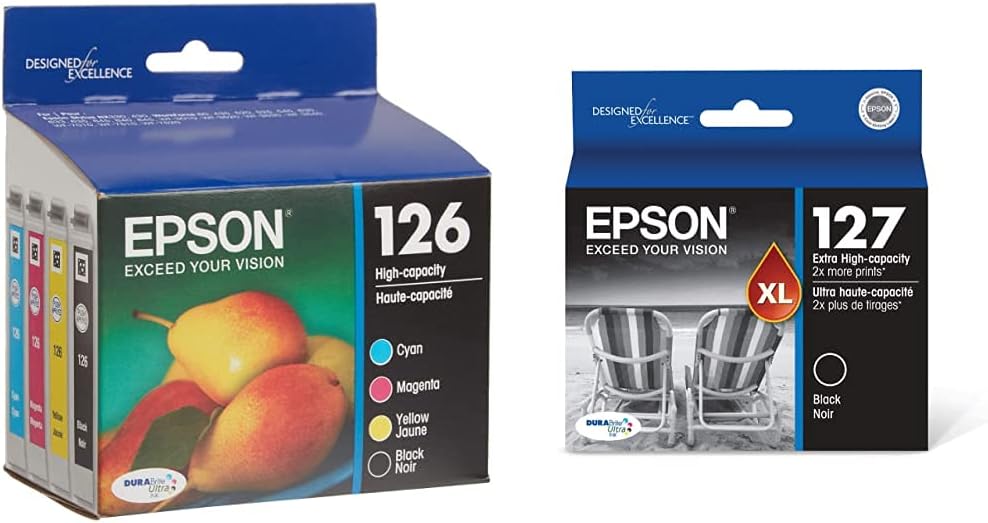 Epson T126120-BCS DURABrite Ultra Black and Color Cartridge Ink & T127120 Stylus NX530 625 Workforce 545 60 630 633 635 645 840 845 WF-3520 3530 3540 7010 7510 7520 Ink Cartridge (Black)
