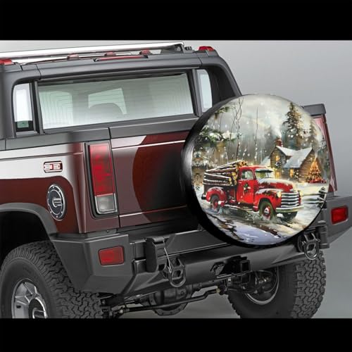 Image of Christmas Night Vintage Truck Spare Tire Cover for Rv Trailer Camper- Cute Xmas Winter Waterproof Wheel Protectors Cover Universal Fit for Truck SUV Travel New Year Outdoor-14 inch