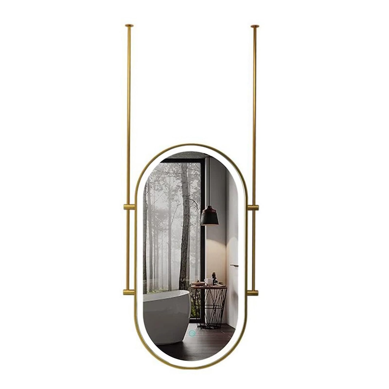 QICBYING Ceiling Hanging Mirror With LED Light, Wall Mounted Dressing Make-up Mirrors, Ceiling Hanging Bathroom Mirror With LED Lights, For Entry Cloakroom Home Decoration(Gold,50L x 80W cm)