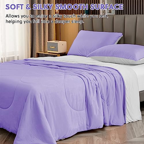 HOMFINE Cooling Comforter Japanese Double-Sided Cold Tech Fabric Cooling Blanket for Night Sweats Hot Sleepers, Q-Max 0.45 Soft Breathable Silky Smooth Lightweight Purple Summer Comforter Queen