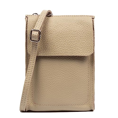Firenze Artegiani. Albaretto Bolso bandolera de mujer de piel auténtica acabado Dollaro13x4x19cm. Color : Taupe