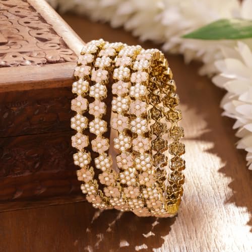Image of Rubans Gold Plated Pearl Beaded Bangles Jewellery Gift for Women & Girls | Ethnic Wedding Traditional Bridal