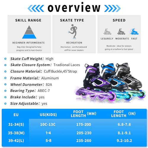 Image of Nattork Blade Roller Skates for Boys with Light Up Wheel, Outdoor & Indoor Illuminating Rose Inline Skates for Boys Little Kids Toddler Ages 5-8 4 5 6, Beginners