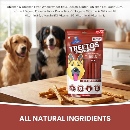 Image of Dr. Pets Pack of 2 (85g Each) Treetos Chicken Stix Dog Treats | Chicken Liver Flavour | Soft Chew Sticks for Puppies & Adult Dogs | Training Reward Treat | Easy to Digest | Pouch Pack
