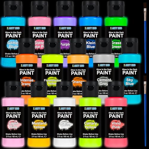 X ARTY HUB Glow in the Dark Paint Set, 15 Colors 2 fl oz Glow Paint Outdoor