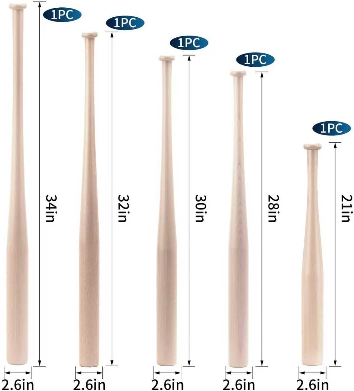 Professional Wood Baseball Bat 21-34 Inch，High-Density Maplewood for High Impact Resistance & Durability, Perfect for Baseball Training & Games