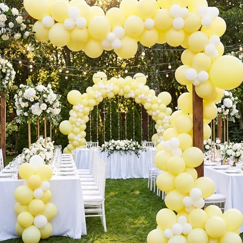 Image of RUBFAC 135pcs Pastel Yellow Balloons, Latex Light Yellow Balloon Different Sizes 18 12 10 5 Inch for Garland Arch Baby Shower Anniversary Wedding Birthday Party Decorations