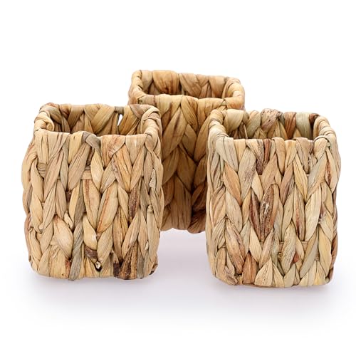 BSTKEY 3 Pcs Water Hyacinth Pencil Holder Desk Organizer