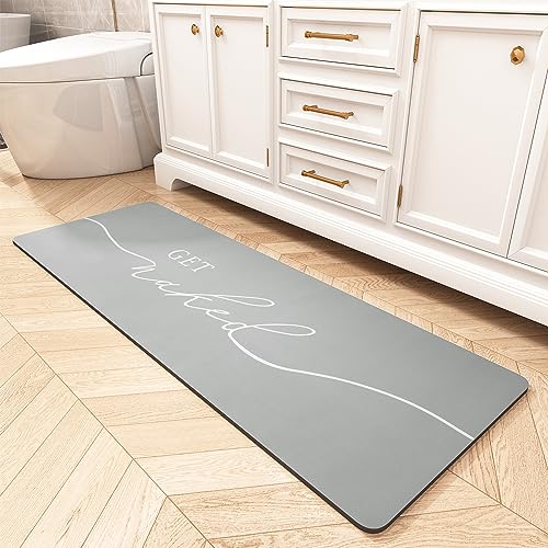 tchdio Long Bath Mat Rug-Super Absorbent Quick Dry Bath Mats for Bathroom Floor Non Slip-Bathroom Mats with Rubber Backing Thin Bathroom Runner 17" x 48", Grey Grey 1'5" x 4'