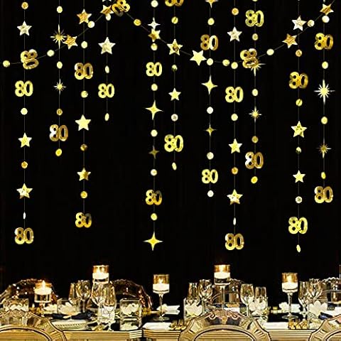 Guirnalda metálica de 80 cumpleaños con estrellas y puntos brillantes en oro Cover