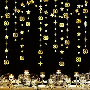 Gold 80. Geburtstag Dekorationen Nummer 80 Kreis Dot Twinkle Star Girlande Metallic Hanging Streamer Bunting Banner…