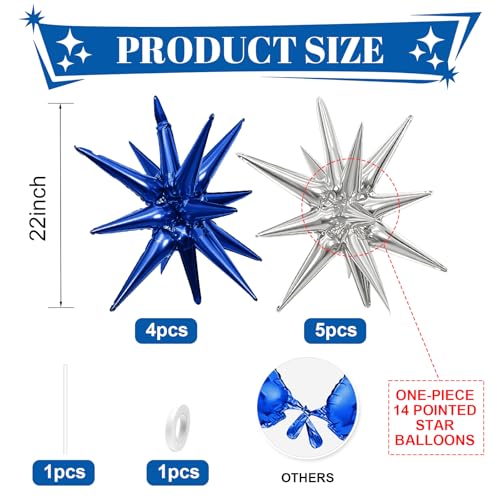 Navy Blue Silver Star Balloons,9Pcs 22Inch Explosion Star Balloons by Adorely - Used condition - Image 2