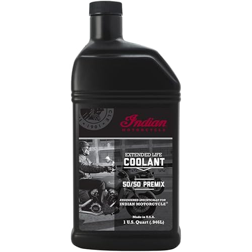 Indian Motorcycle Antifreeze Coolant 50/50 Premix Extended Life for Specific Scout, Challenger, Pursuit, FTR Models with Liquid Cooled Engines, Boil Over and Freeze Protection, 1 Quart - Part 2880966