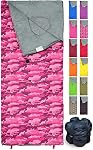Lightweight Pink-Camo Sleeping Bag Indoor & Outdoor use. Great for Kids, Youth & Adults. Ultralight and Compact Bags are Perfect for Hiking, Backpacking, Camping & Travel.