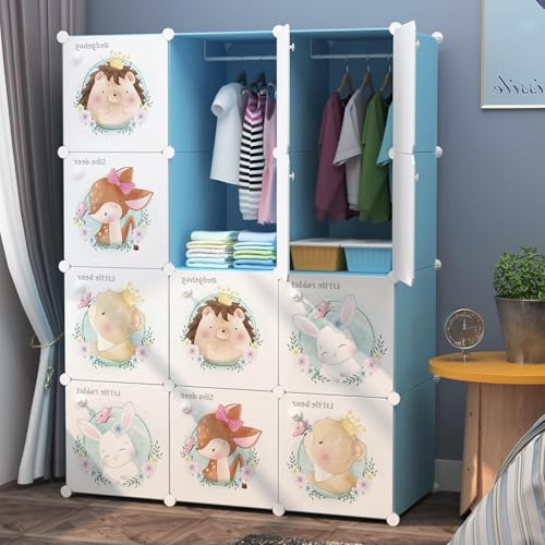 Image of Plastic Wardrobe for Kids Clothes - Durable, Easy to Use Anti-Skid & Non-Slip Effective Professional Collapsible Wardrobe, Plastic Cupboard for Kids, Foldable Almirah (Blue KTC1, 12 Door)