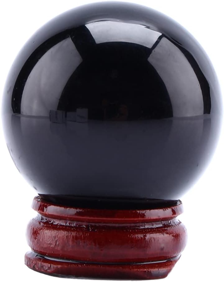 Hztyyier Crystal Ball, Black Obsidian Crystal Ball Decorative Ball Fortune Telling Ball with Wooden Stand
