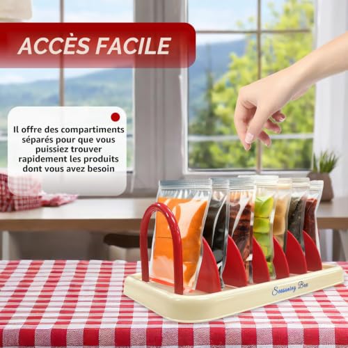 xtemtoamz Rangement Casserole Range Couvercle, Rangement Assiettes Placard, Range Assiette Amovible pour Tiroir, range Casserole Pouvant Accueillir Jusqu'à 7 Couvercles, Rouge et Blanc – vue 4