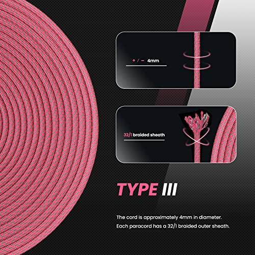 Abma Cord Paracord 620 lbs 4mm 9 Strands 100% Nylon 30M - Grey & Neon Pink, Diamond-grey & Neon Pink, 30 Meters - Image 4