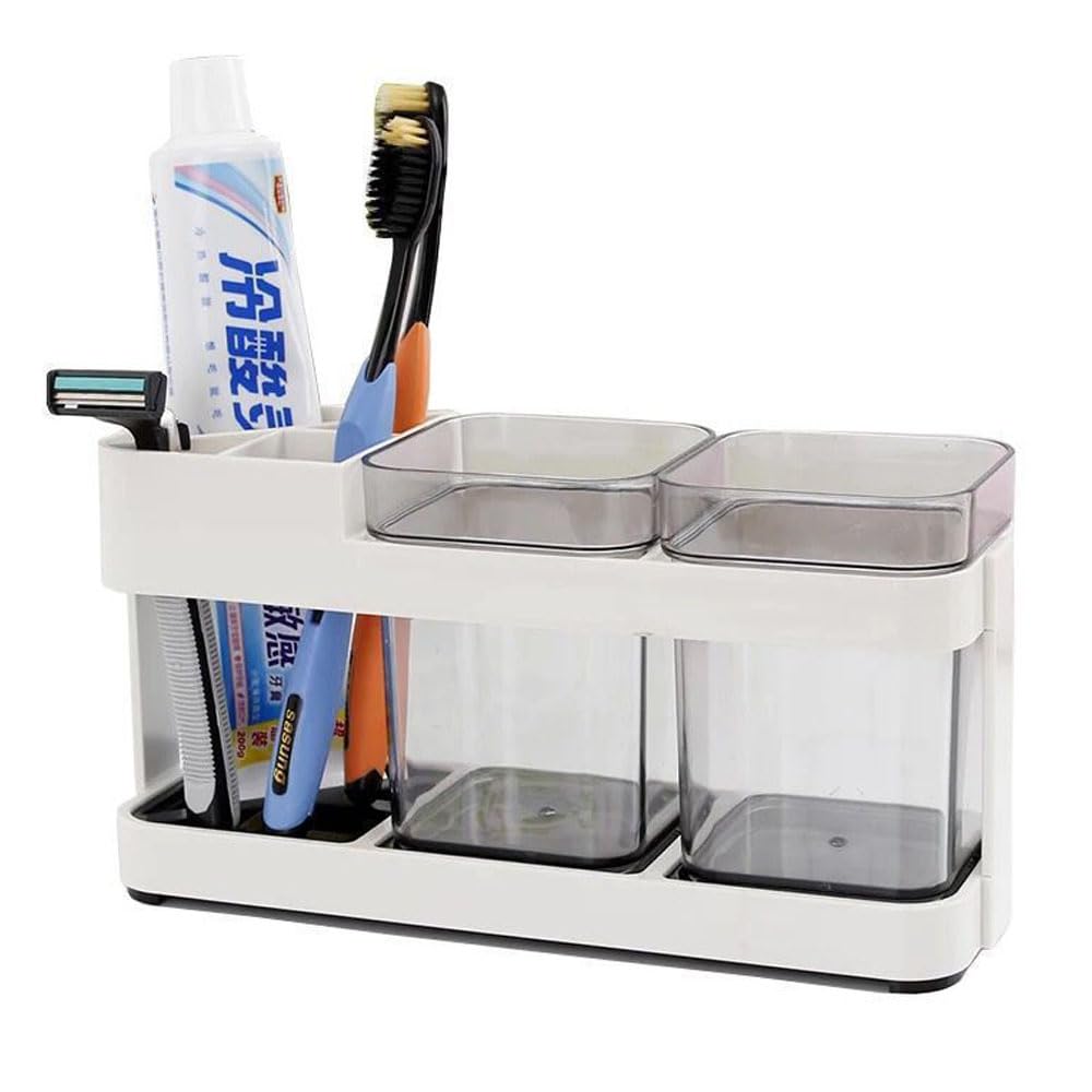 Hosoncovy 3 in 1 Bathroom Mouthwash Cup Tooth Brushes and Toothpaste Holder Rack Set