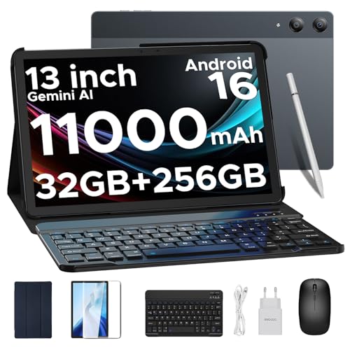 DOOGEE Tab E3 Pro Android 16 Tablet 13 Zoll, 32 GB+256 GB/2TB TF, Helio G100, 11000mAh 18W, FHD+ 90Hz Gaming Tablet mit SIM Card Slot,13MP+8MP, Tablets mit Tastatur und Stift, Maus, Hülle, Gemini AI