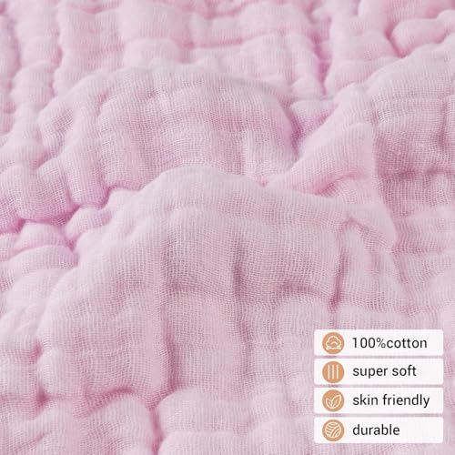 Image of Baby Muslin Washcloth Cotton Baby Wipes Cum Face Towel, Pack of 5, 10x10 inches - Pink