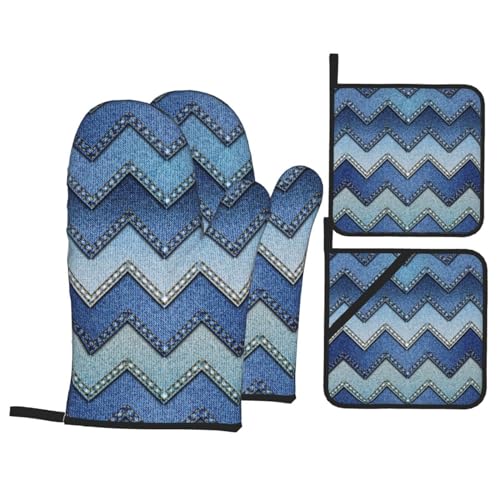 Kit de cuisson isolé en denim bleu dégradé pour four micro-ondes et barbecue