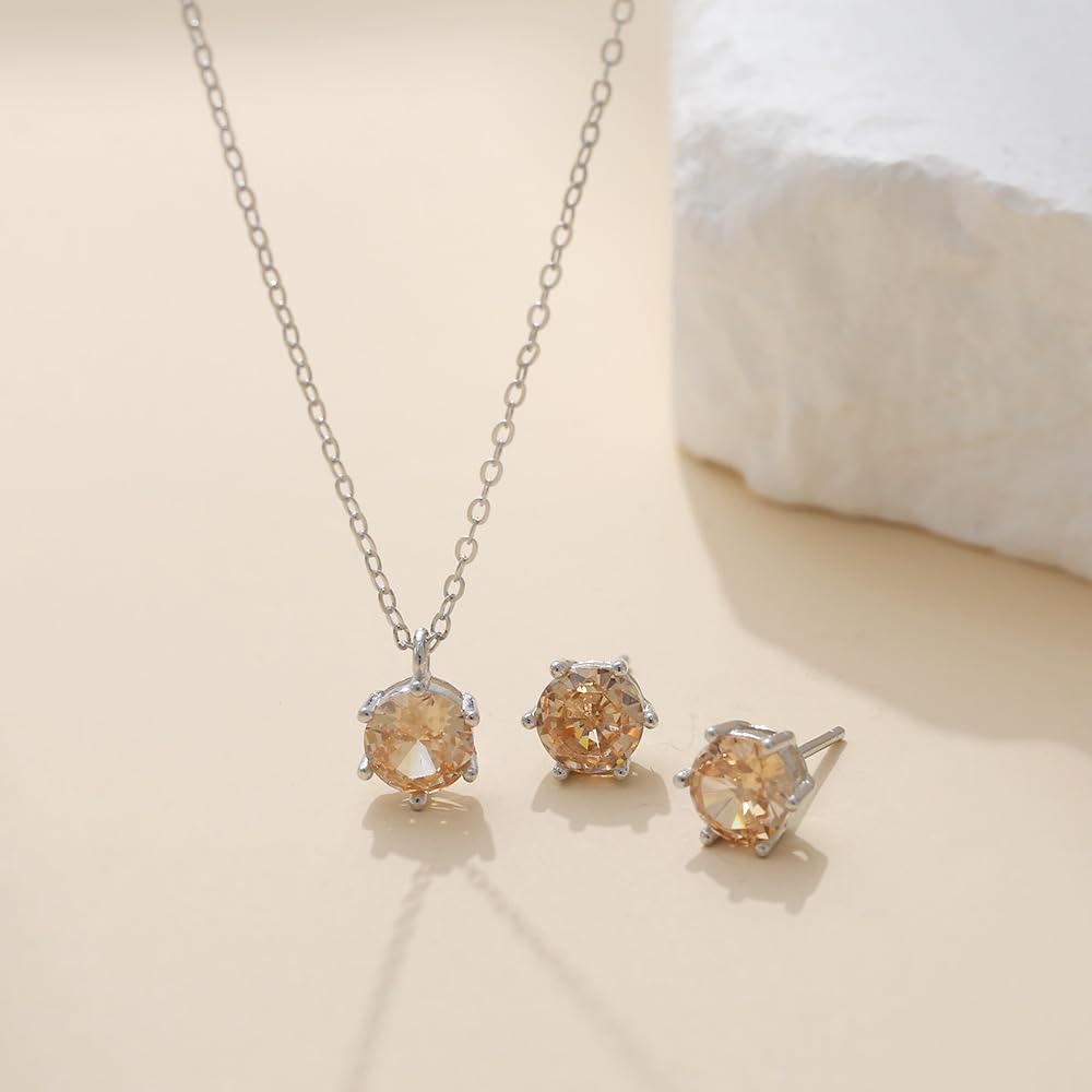 Pendolo di Argento per Donne Set Completo, Pendentino Ormezzato in Zircone Stereo e Gemme di Nascita - Regalo per Nozze a Donna e Amiche da Matrimonio