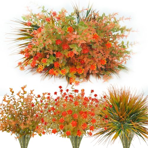 Uieke 20 Bundles Artificial Fall Flowers Outdoor UV Resistant Fake Autumn Flowers No Fade Faux Plastic Plants Thanksgiving Garden Window Box Farmhouse Decor