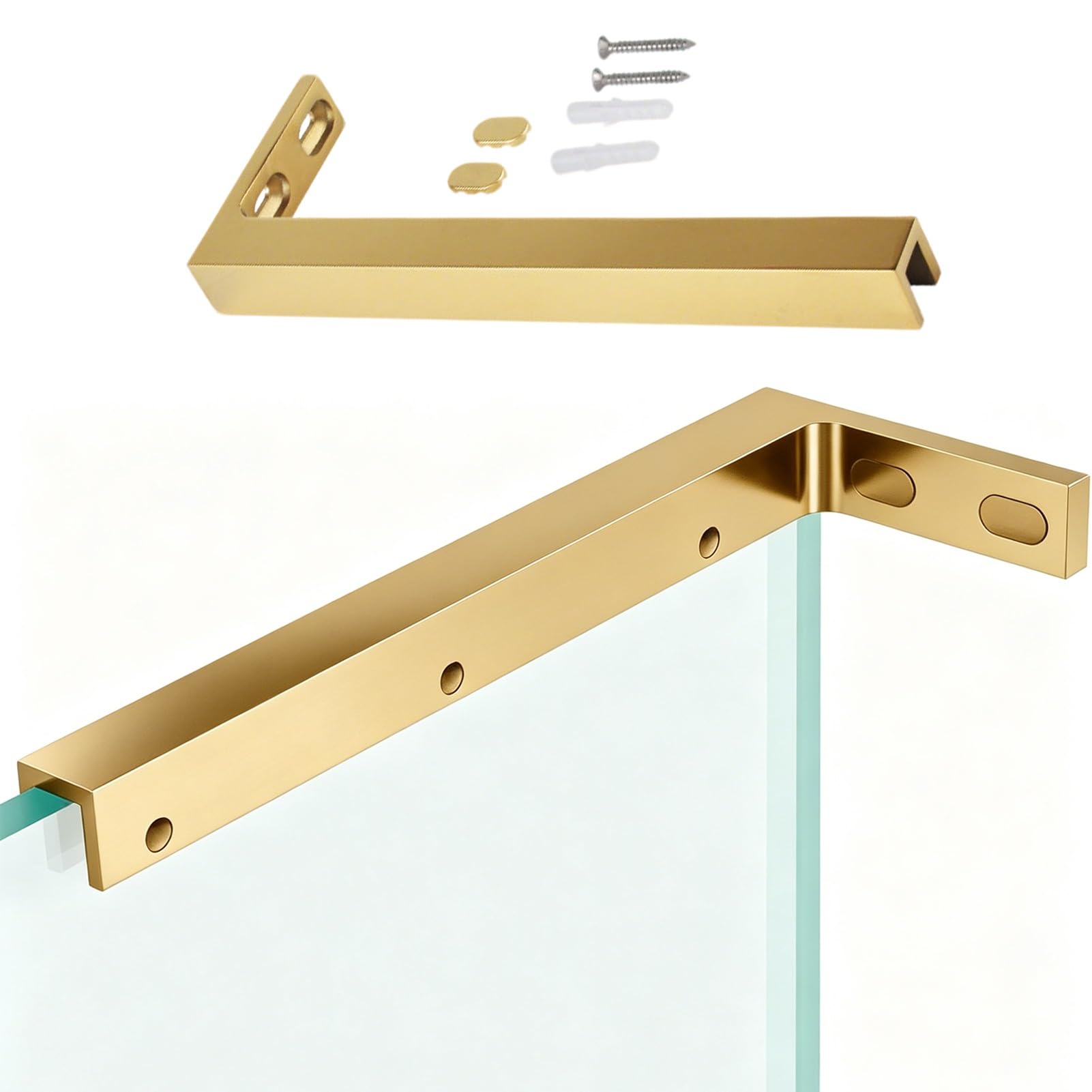 Barra de Soporte para mampara de Ducha, Soporte en L Impermeable para Panel de Vidrio, Abrazadera Estable de Pared a Vidrio, Acabado Plateado Pulido para Cabina de Ducha - 340 mm de Longitud