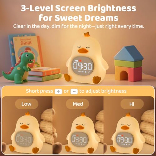 Image of Sleepy Duck Alarm Clock with Night Light for Kids with Sleep Training and Sound Machine, Rechargeable Silicone Lamp OK to Wake Clock,Cute Animal Tabletop Lamp, Perfect Sleep Companion for Boys Girls