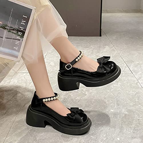 Image of Women's Platform Mary Janes Heart Cat Buckle Rivets Ankle Lolita Gothic Princess Platform Pumps Patent Leather Thorn Vintage Traditional Embroidery Upper Dress Shoes