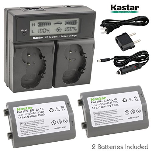 Kastar LCD Dual Smart Fast Charger & Battery (2 PACK) for Nikon EN-EL18
