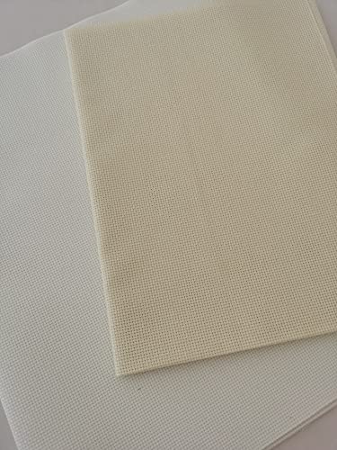 Image of KCS 16CT Counted Cotton Cross Stitch Aida Cloth Fabric (19 inch x 28 inch,Cream)