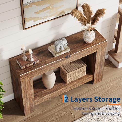 47.24 Inches Long Console Table for Entryway, 2-Tier Large Sofa Table with Storage, Farmhouse Console Table for Living Room, Wooden Entrance Entry Table for Entryway, Hallway