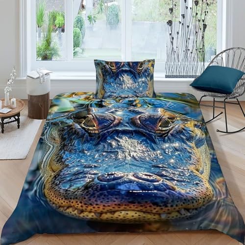 Housse de couette single crocodile microfibre 135x200 anti-plis