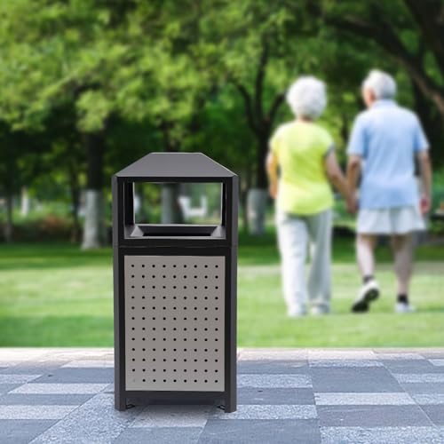 Modern 38-Gallon Heavy Duty Outdoor Trash Can with Ashtray - Durable Patio & Poolside Garbage Container - Stylish Waste Bin for Deck, Office & Outdoor Spaces