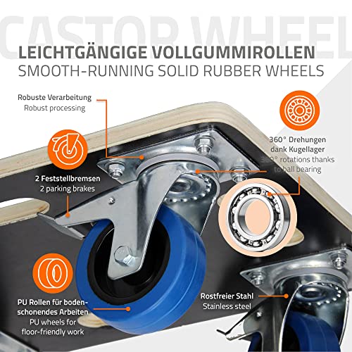 ECD Germany 2er Set Transportroller mit 2x Feststellbremse, 40x60 cm bis 800kg Siebdruckplatte, PP-Räder, Transporthilfe für Umzug Rollbrett Möbelroller Möbel-Transport Möbelhund Rollwagen Transporter