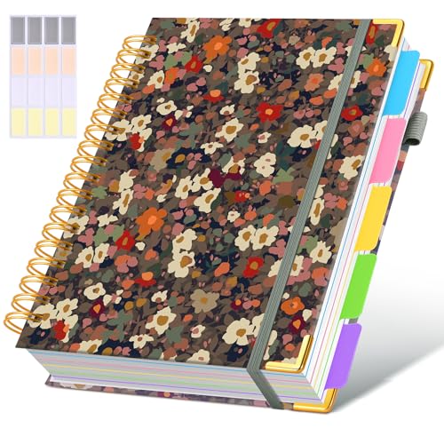 Hardcover Spiral Notebook Journal with Removable Dividers Tabs, 300 Pages