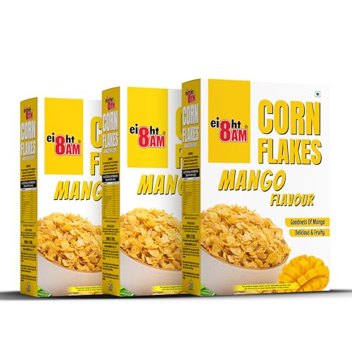 Image of 8AM Corn Flakes Mango 300 Gram (Pack Of 3), Golden Corns & Mango, No Cholesterol, Trans Fat, Artificial Additives, Iron & Calcium, Crunchy & Nutritious Whole Grain Breakfast Cereal