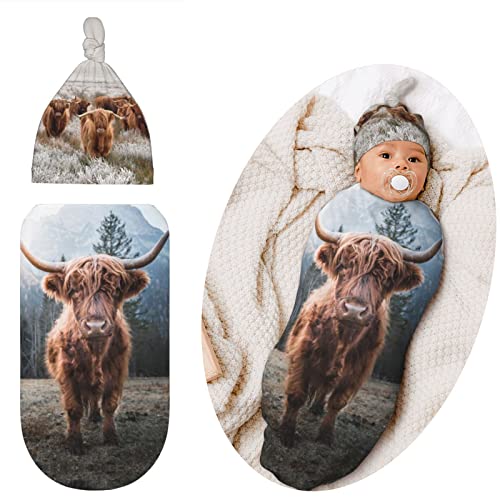 Image of Jarverce Swaddle Blanket for Baby, Soft Sleeping Bag, Swaddling Sack for Newborn Unisex Baby Stuff, Highland Cow