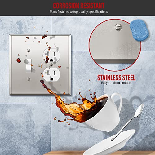 Image of ENERLITES Combination Toggle Switch and Duplex Receptacle Metal Wall Plate, Stainless Steel 201 Outlet Cover, Corrosion-Resistant, Mid-Size 2-Gang 4.88 inch x 4.92 inch, 771121M-PC, Polished Chrome