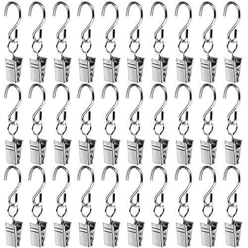 Teenitor 30 Pack Curtain Clips Stainless Steel Light Hanger Gutter Hooks Christmas Party