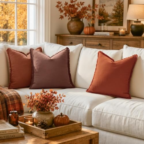 Image of MIULEE Linen Decorative Fall Euro Throw Pillow Covers Autumn Glaze 22x22