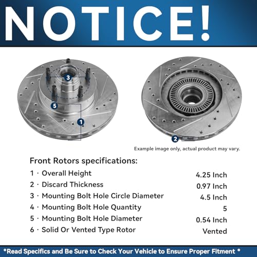Image of Detroit Axle - Front Brake Kit for Ford Explorer Ranger Mazda B2300 B3000 B4000, Drilled & Slotted Disc Brake Rotors Ceramic Brake Pads Replacement: 11.28 inch inch Rotors