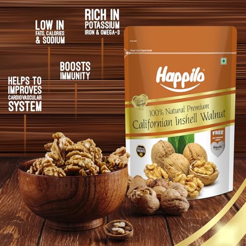 Image of Happilo 100% Pure Inshell Dried Walnut 1kg|Healthy Snacks, Dry Fruits|Large Size|Inshell Walnuts Akhrot|Delicious & Crunchy Walnuts|Rich in Protein, Iron & Antioxidants|Premium Akhrot|Rich in Omega-3